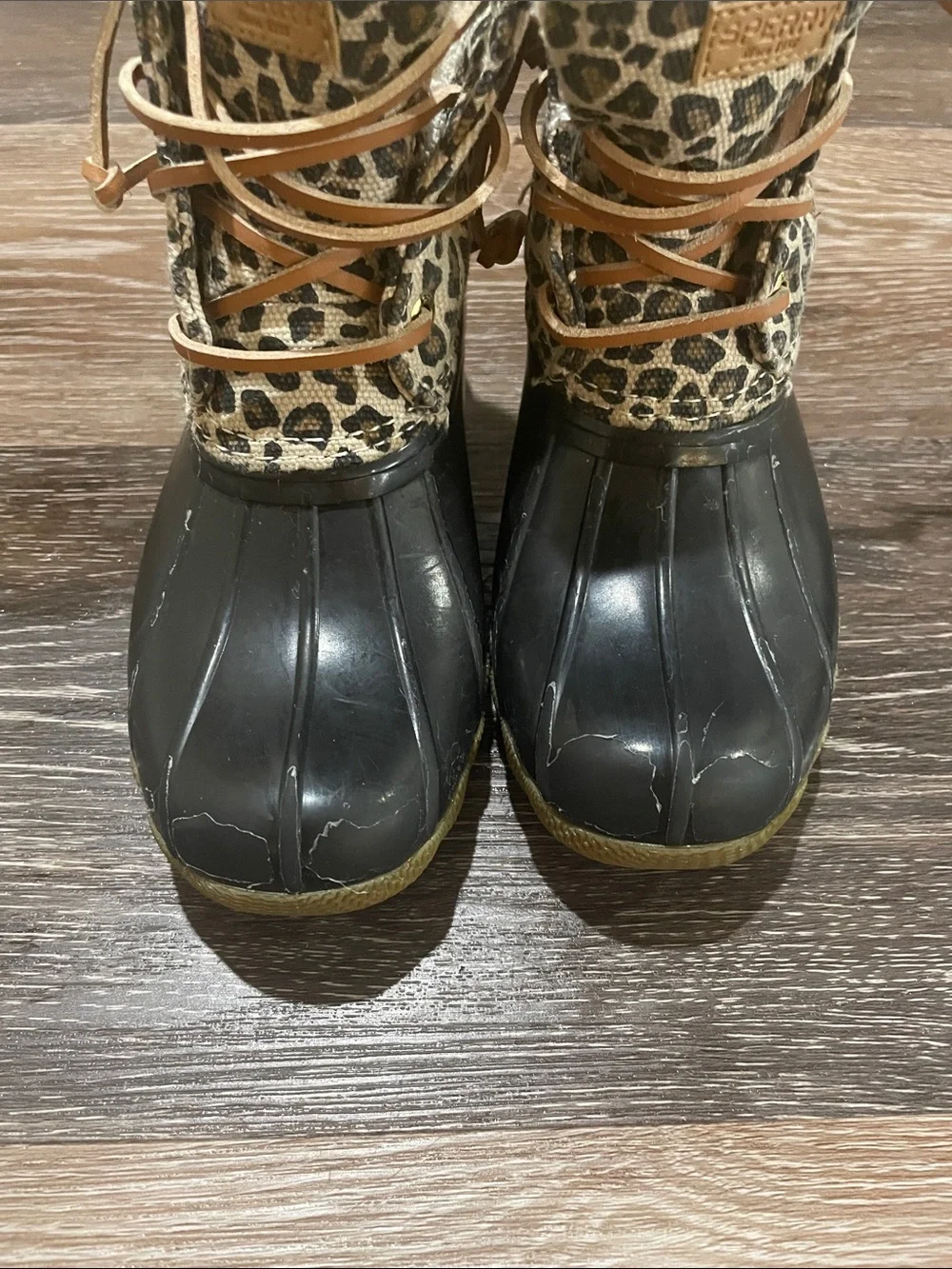 Sperry Kids Leopard-Print Rain & Snow Boots - Black, Tan